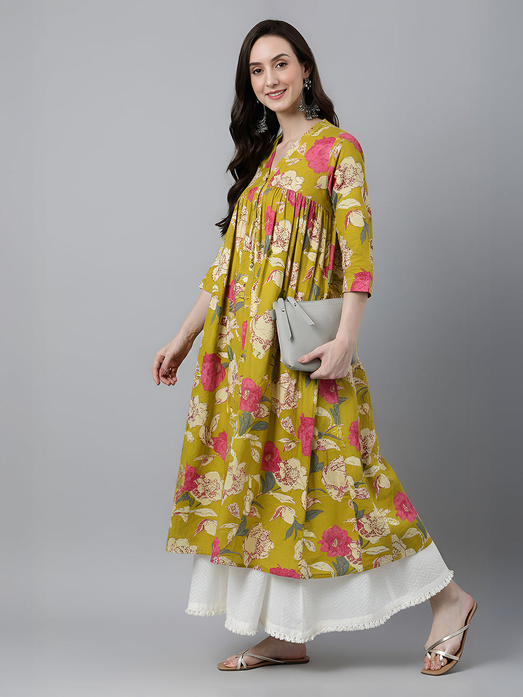 Janasya Mustard A-Line Cotton Kurta | Grocsy