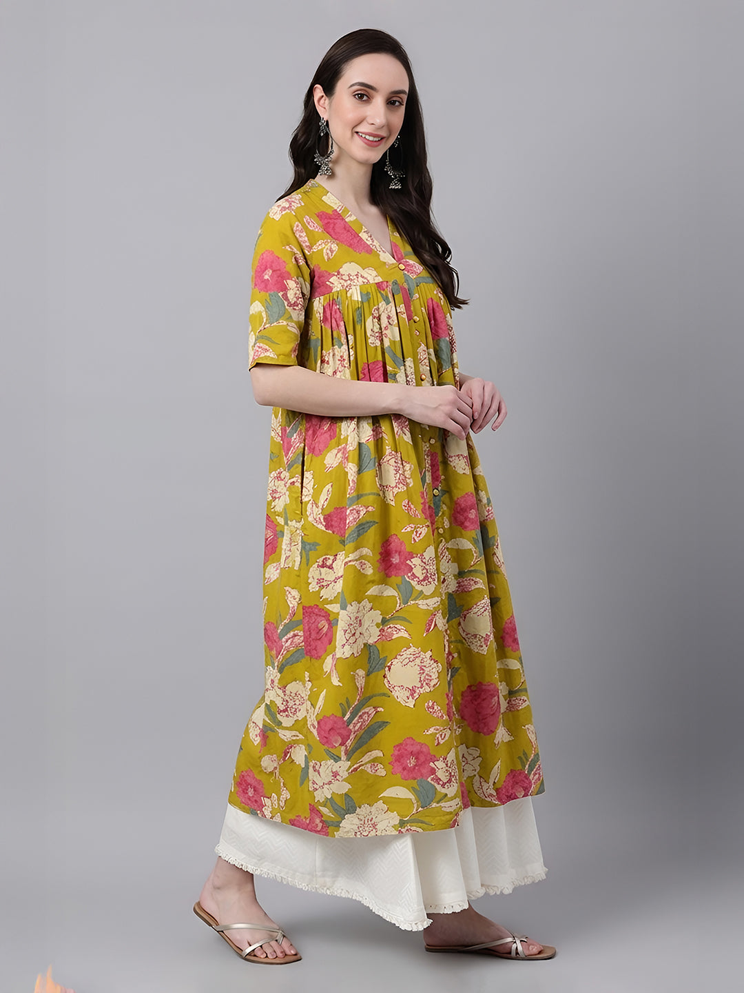 Janasya Mustard A-Line Cotton Kurta | Grocsy