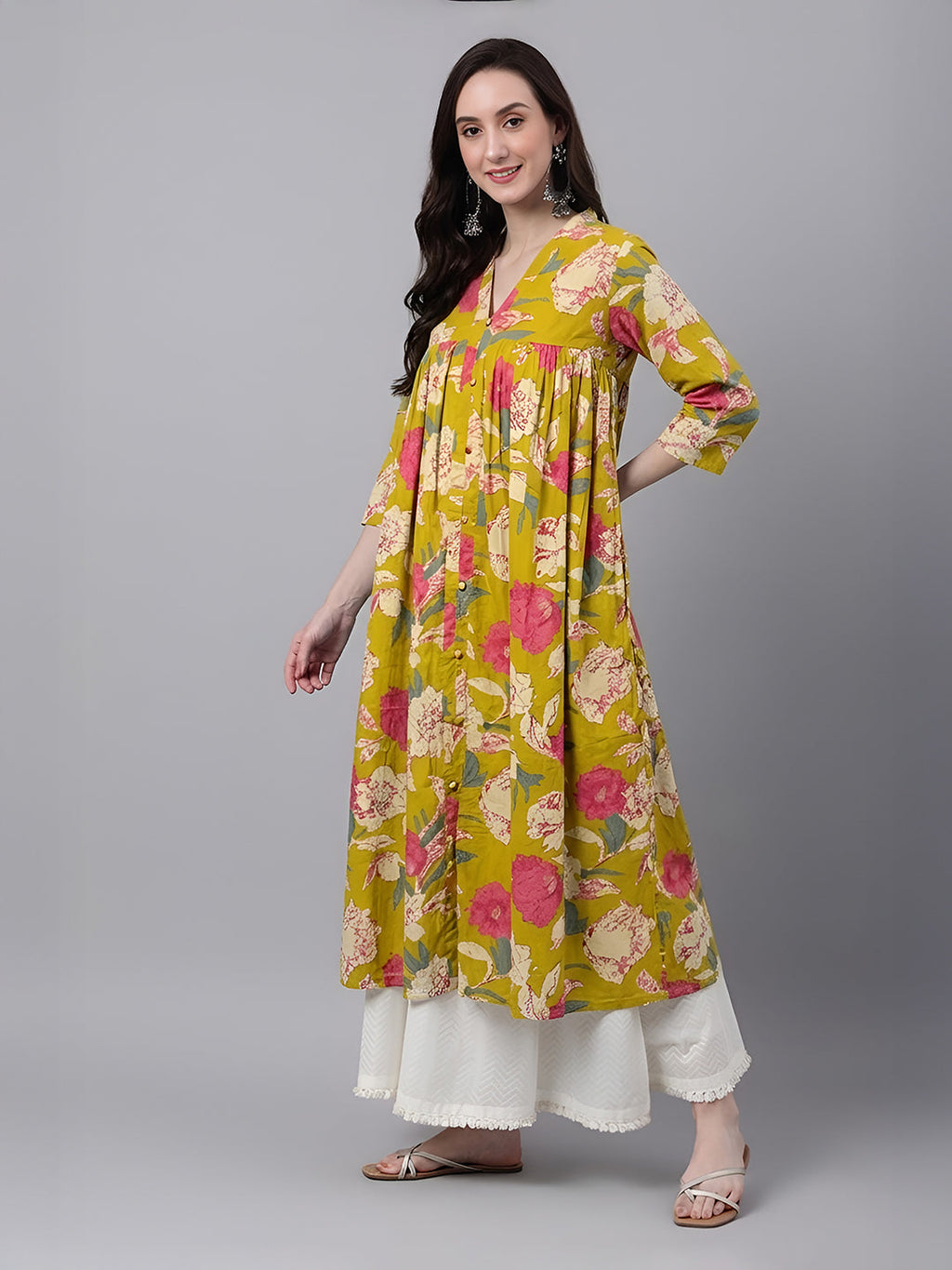 Janasya Mustard A-Line Cotton Kurta | Grocsy