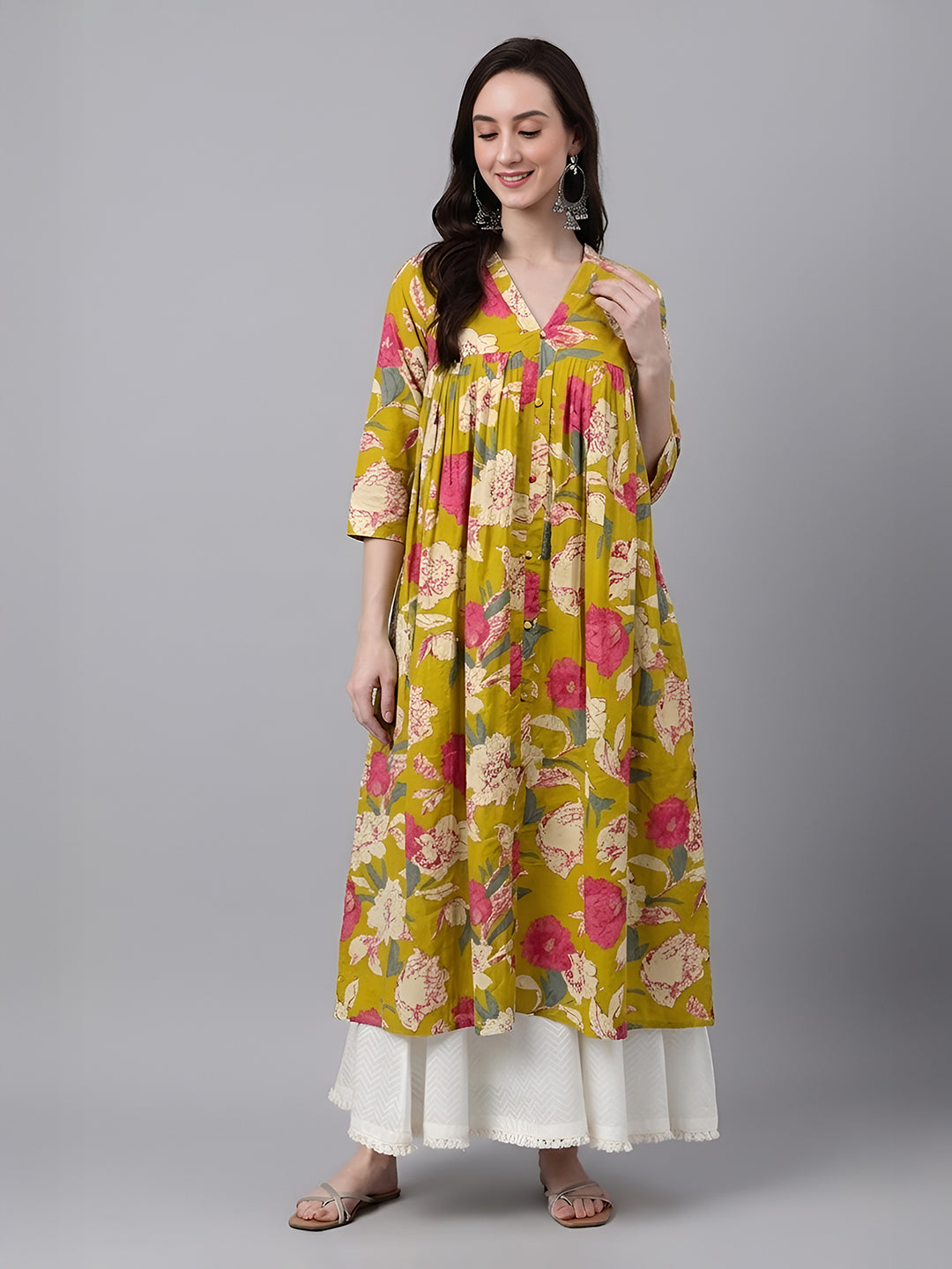 Janasya Mustard A-Line Cotton Kurta | Grocsy