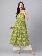 Janasya Olive A-Line Cotton Kurta | Grocsy