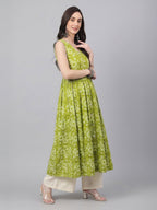 Janasya Olive A-Line Cotton Kurta | Grocsy