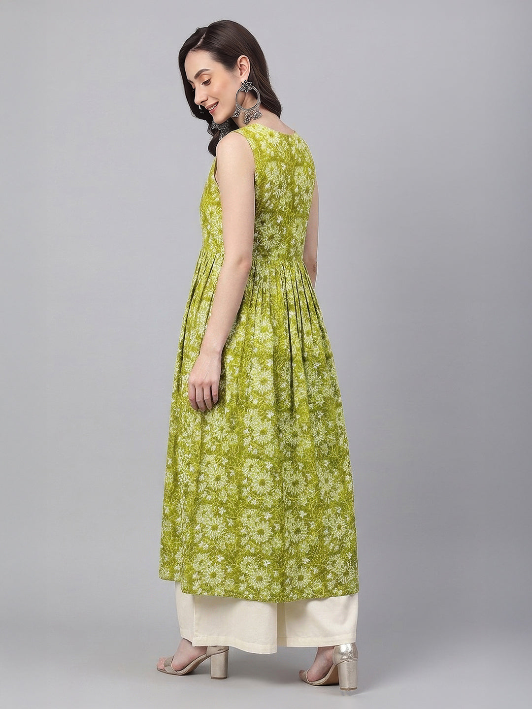 Janasya Olive A-Line Cotton Kurta | Grocsy