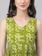 Janasya Olive A-Line Cotton Kurta | Grocsy