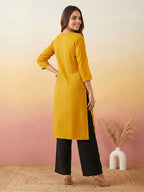 Janasya Mustard Straight Silk Blend Kurta | Grocsy