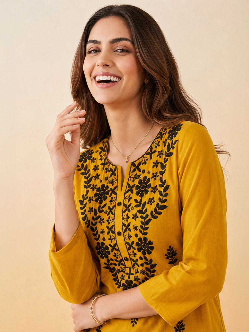 Janasya Mustard Straight Silk Blend Kurta | Grocsy