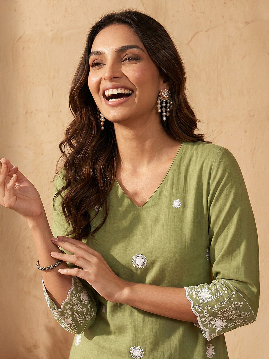 Janasya Sage Straight Silk Blend Kurta | Grocsy