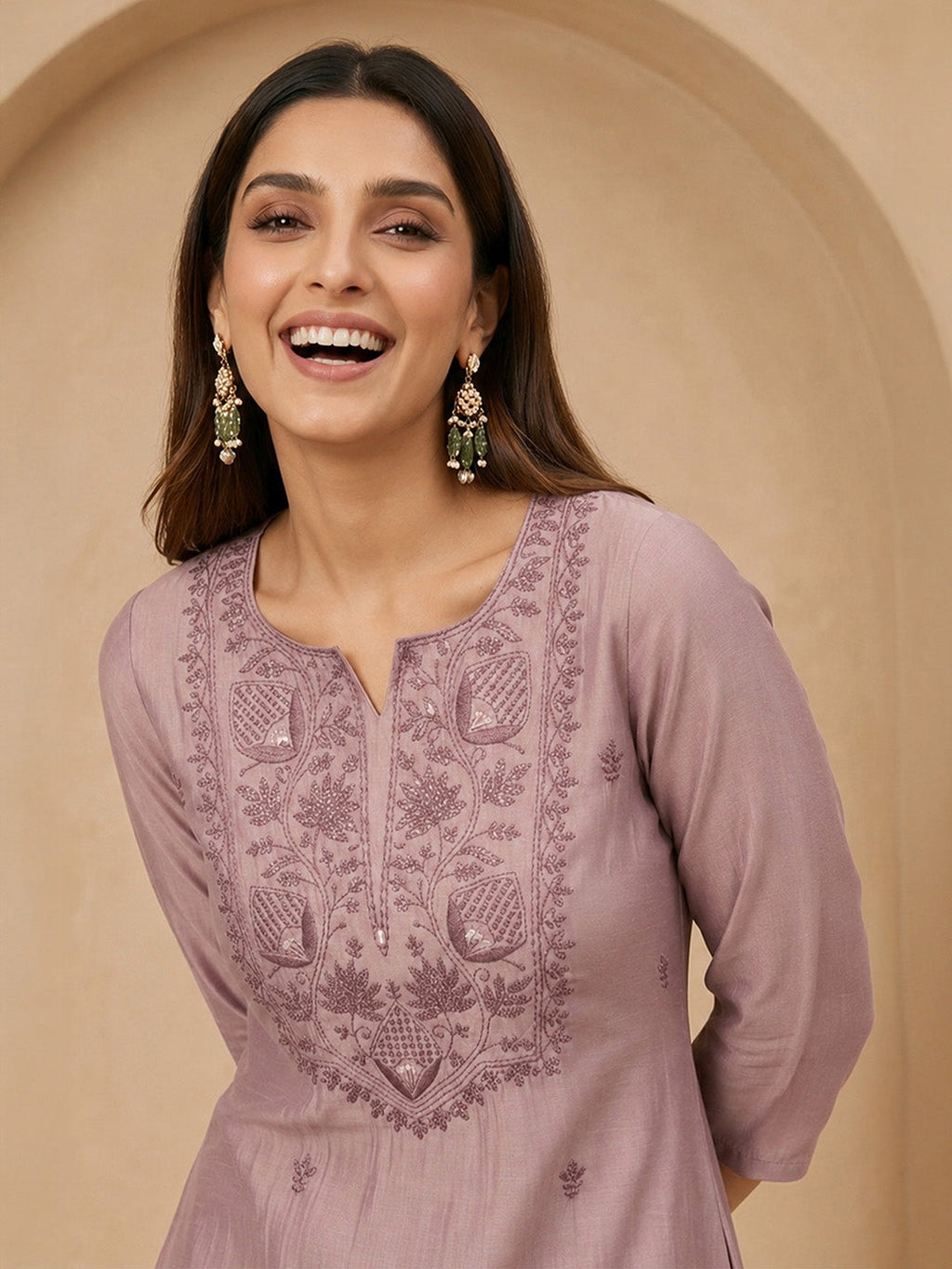 Janasya Lavender Straight Silk Blend Kurta | Grocsy