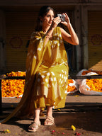 Janasya Mustard A-Line Cotton Kurta,Bottom & Dupatta | Grocsy
