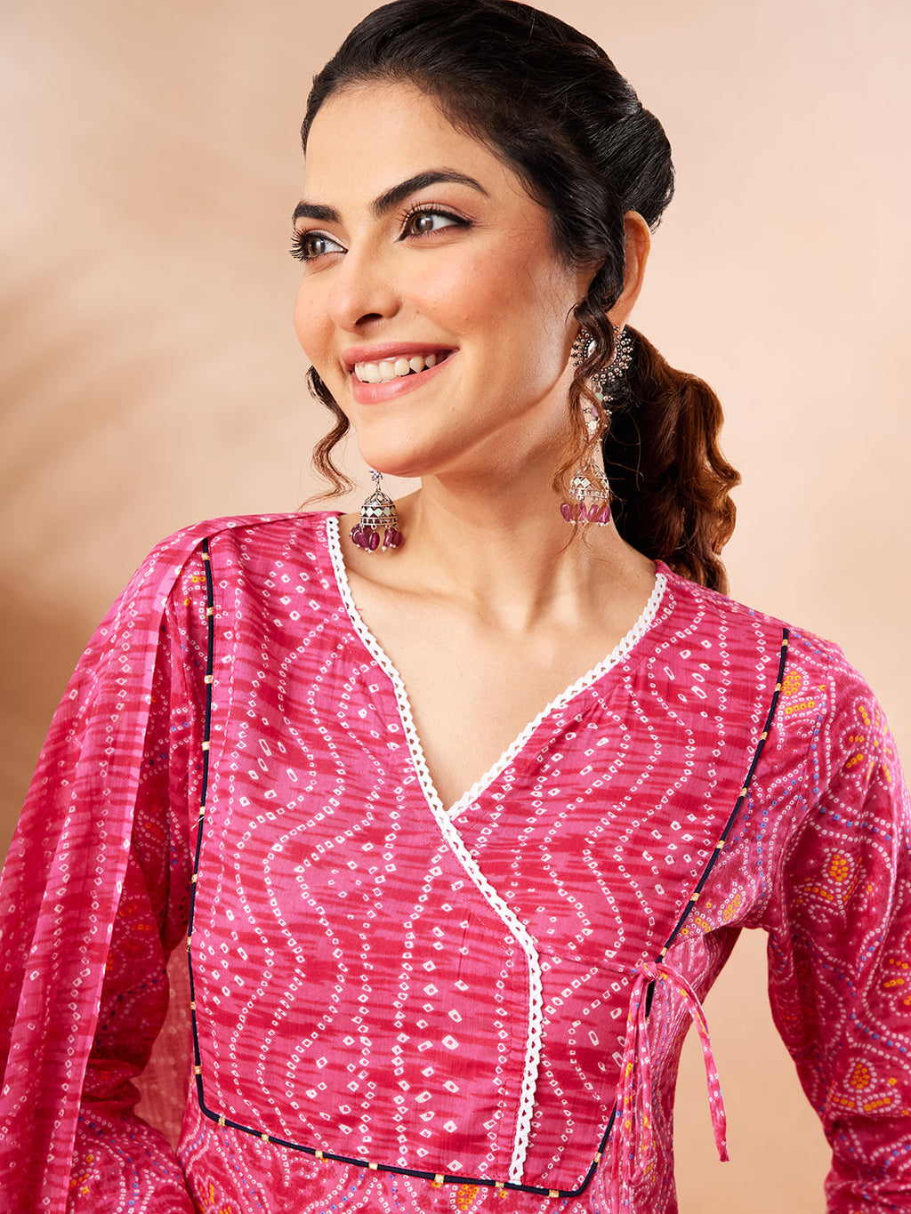 Janasya Pink Straight Cotton Kurta,Bottom & Dupatta | Grocsy
