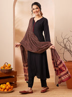Janasya Black Straight Rayon Kurta,Bottom & Dupatta | Grocsy