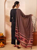 Janasya Black Straight Rayon Kurta,Bottom & Dupatta | Grocsy