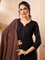 Janasya Black Straight Rayon Kurta,Bottom & Dupatta | Grocsy