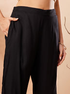 Janasya Black Straight Rayon Kurta,Bottom & Dupatta | Grocsy