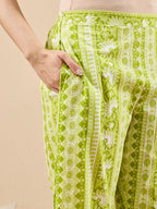 Janasya Lime Green Straight Cotton Kurta,Bottom & Dupatta | Grocsy