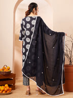 Janasya Black Straight Cotton Kurta,Bottom & Dupatta | Grocsy