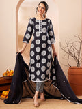 Janasya Black Straight Cotton Kurta,Bottom & Dupatta | Grocsy