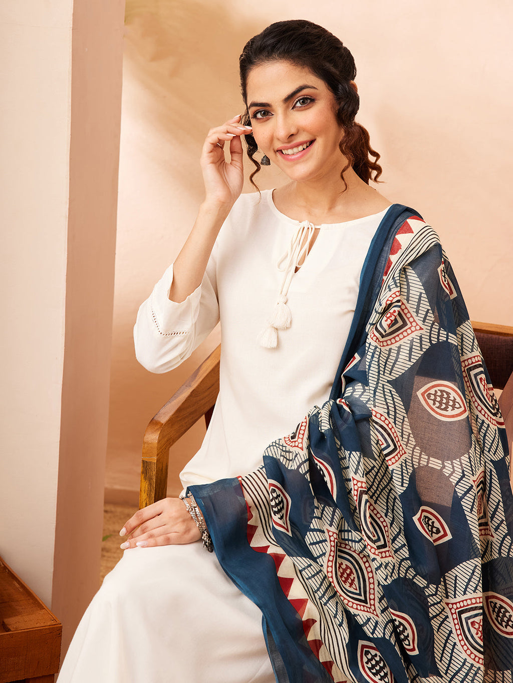 Janasya Off White Straight Rayon Kurta,Bottom & Dupatta | Grocsy