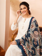 Janasya Off White Straight Rayon Kurta,Bottom & Dupatta | Grocsy