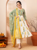 Janasya Off White A-Line Cotton Kurta,Bottom & Dupatta | Grocsy