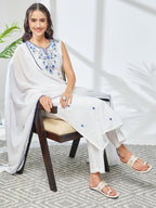 Janasya White Straight Cotton Kurta,Bottom & Dupatta | Grocsy