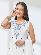 Janasya White Straight Cotton Kurta,Bottom & Dupatta | Grocsy