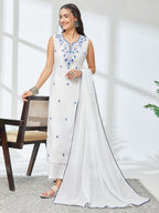 Janasya White Straight Cotton Kurta,Bottom & Dupatta | Grocsy