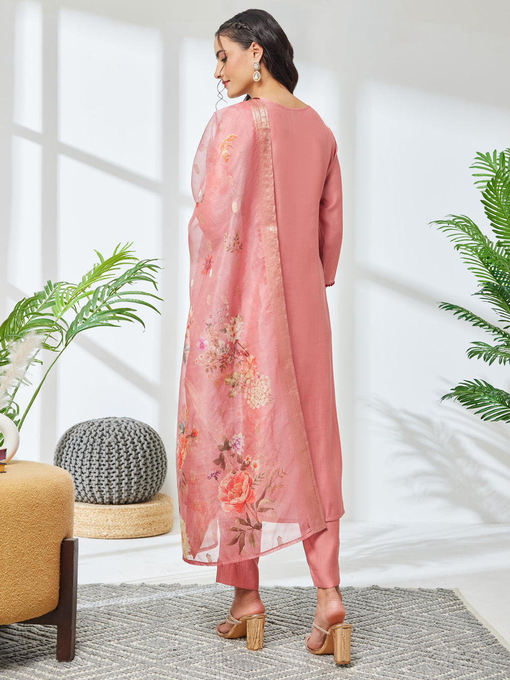 Janasya Coral Straight Silk Blend Kurta,Bottom & Dupatta | Grocsy