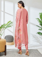 Janasya Coral Straight Silk Blend Kurta,Bottom & Dupatta | Grocsy