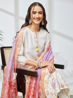 Janasya Off White Straight Chanderi Kurta,Bottom & Dupatta | Grocsy