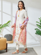 Janasya Off White Straight Chanderi Kurta,Bottom & Dupatta | Grocsy