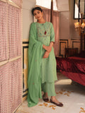 Janasya Mint Straight Cotton Kurta,Bottom & Dupatta | Grocsy