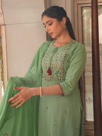 Janasya Mint Straight Cotton Kurta,Bottom & Dupatta | Grocsy
