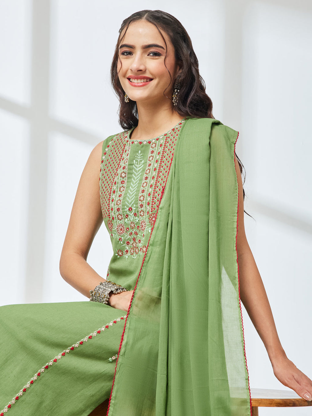 Janasya Mint Straight Cotton Kurta,Bottom & Dupatta | Grocsy