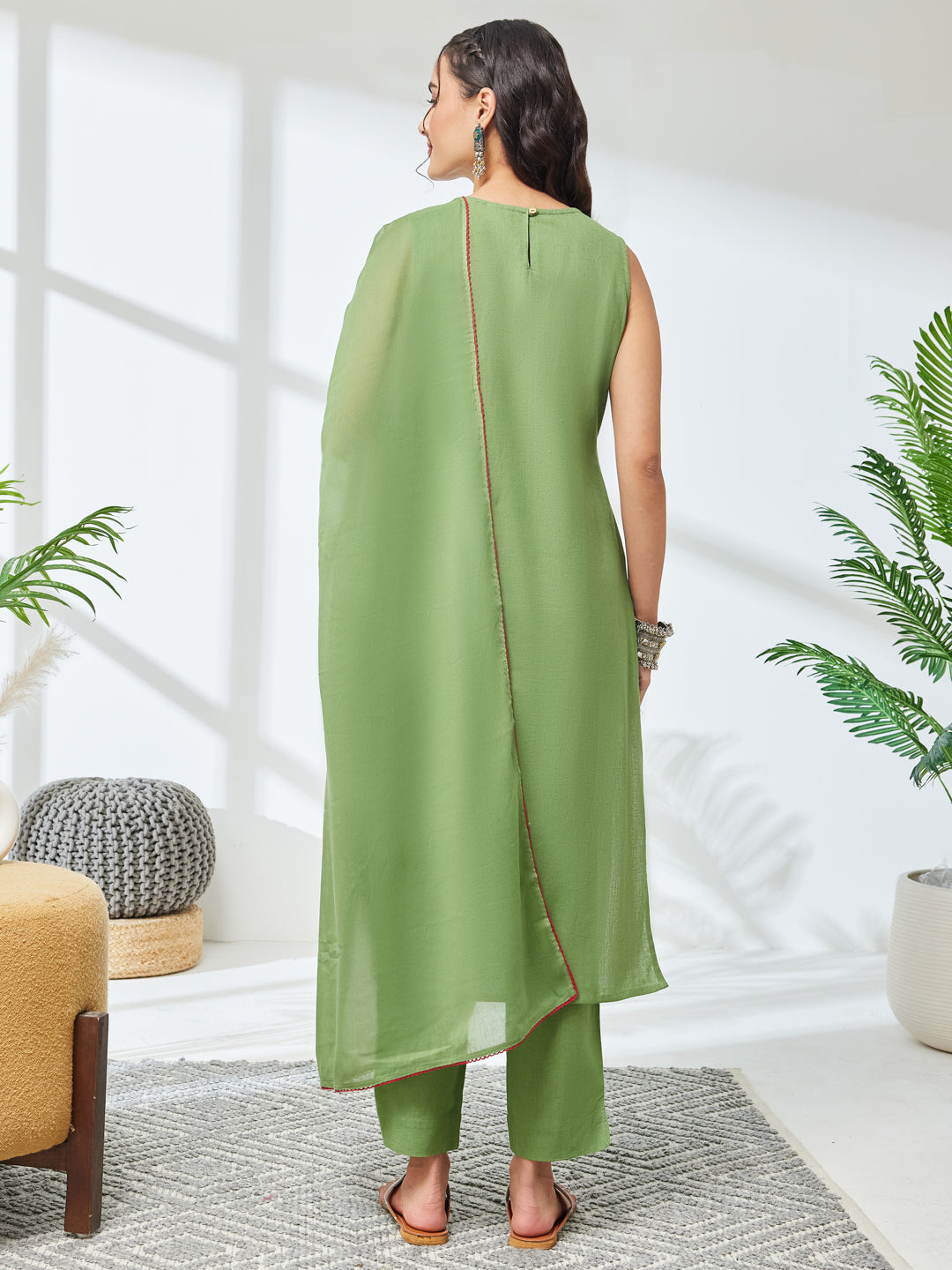 Janasya Mint Straight Cotton Kurta,Bottom & Dupatta | Grocsy