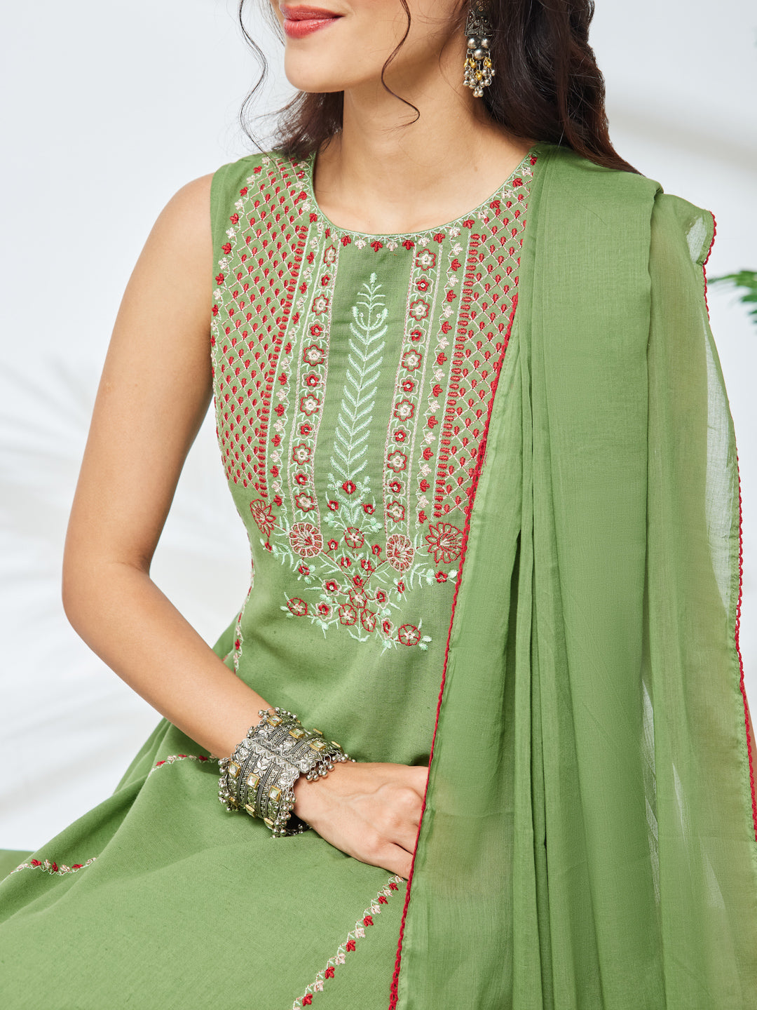 Janasya Mint Straight Cotton Kurta,Bottom & Dupatta | Grocsy