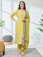 Janasya Olive Straight Rayon Kurta,Bottom & Dupatta | Grocsy