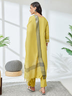Janasya Olive Straight Rayon Kurta,Bottom & Dupatta | Grocsy