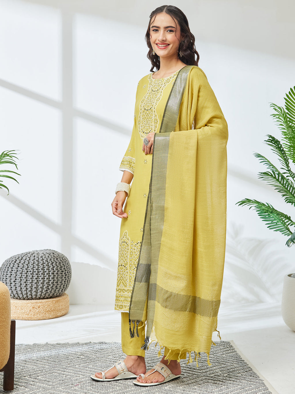Janasya Olive Straight Rayon Kurta,Bottom & Dupatta | Grocsy