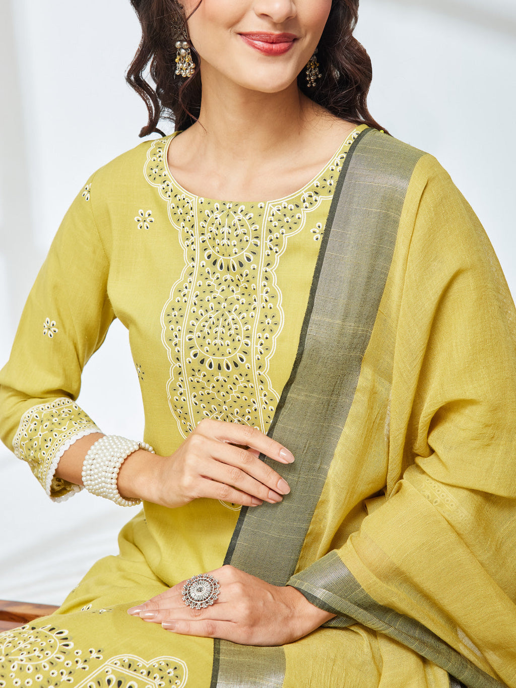 Janasya Olive Straight Rayon Kurta,Bottom & Dupatta | Grocsy