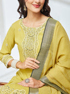 Janasya Olive Straight Rayon Kurta,Bottom & Dupatta | Grocsy
