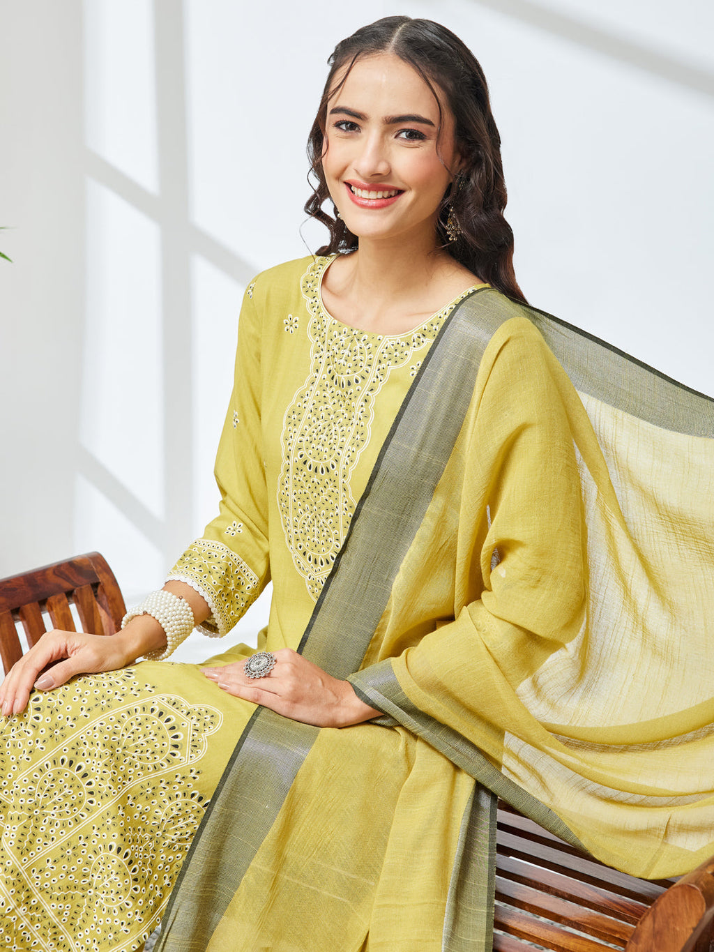 Janasya Olive Straight Rayon Kurta,Bottom & Dupatta | Grocsy