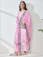 Janasya Pink Straight Rayon Kurta,Bottom & Dupatta | Grocsy