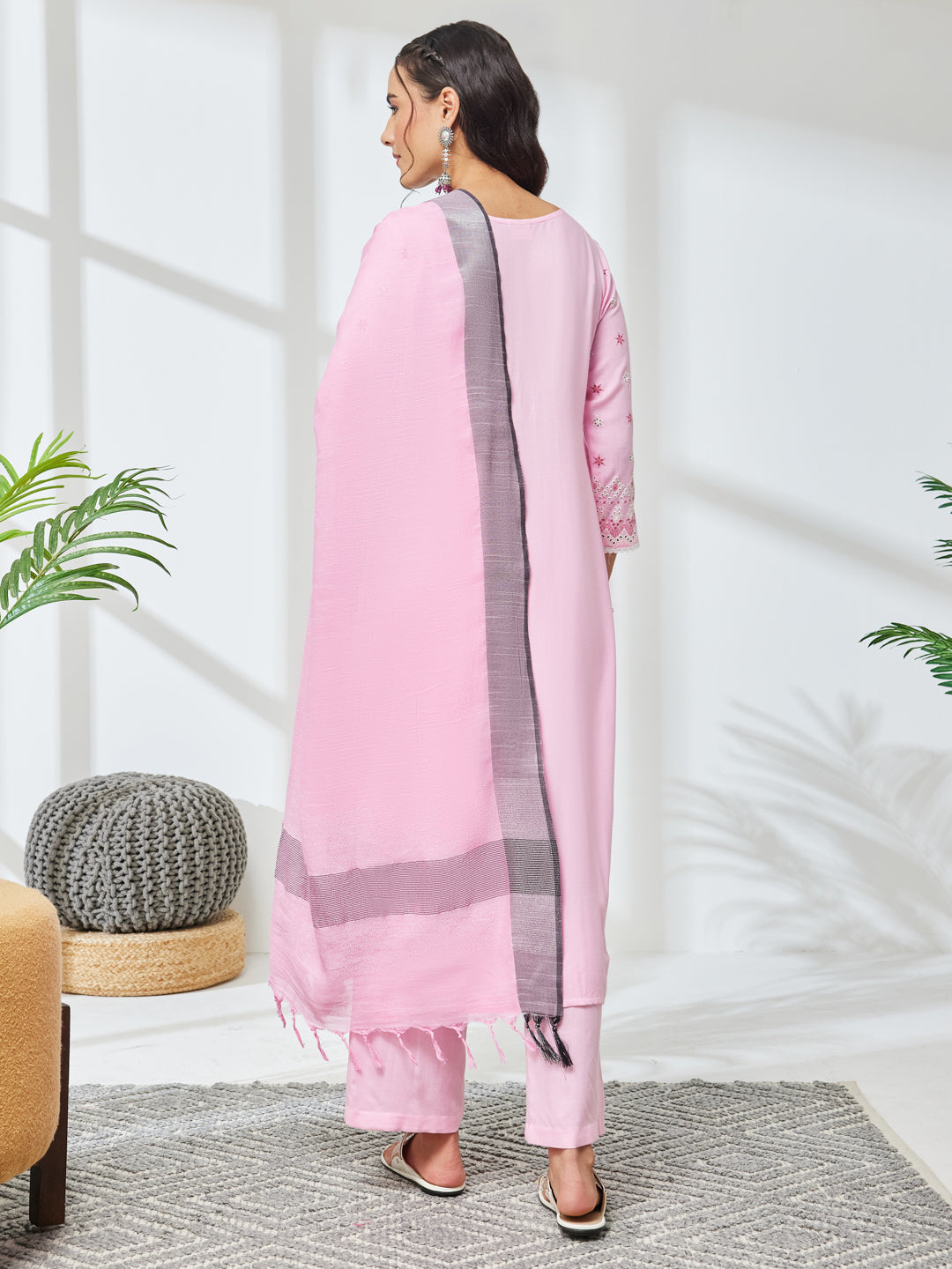 Janasya Pink Straight Rayon Kurta,Bottom & Dupatta | Grocsy