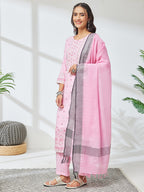 Janasya Pink Straight Rayon Kurta,Bottom & Dupatta | Grocsy