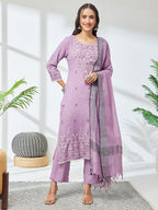 Janasya Lavender Straight Rayon Kurta,Bottom & Dupatta | Grocsy