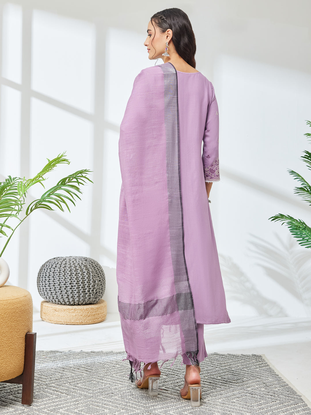 Janasya Lavender Straight Rayon Kurta,Bottom & Dupatta | Grocsy