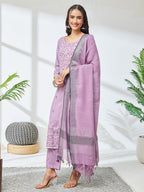 Janasya Lavender Straight Rayon Kurta,Bottom & Dupatta | Grocsy