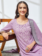 Janasya Lavender Straight Rayon Kurta,Bottom & Dupatta | Grocsy