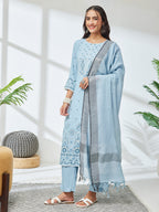 Janasya Sky Blue Straight Rayon Kurta,Bottom & Dupatta | Grocsy